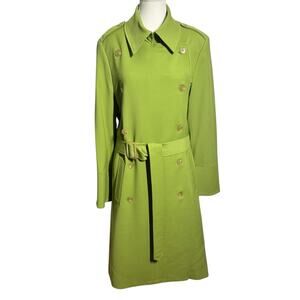 Austin Reed Y2K Preppy Trench Coat Women 12 Lime Green Bright Wool Blend Pocket
